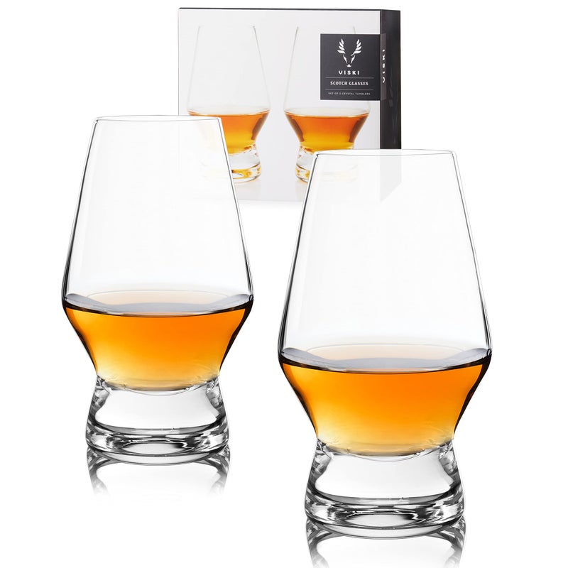 Viski Raye Heavy Base Crystal Scotch Glass Set of 2 - Image 1